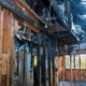 Ruins of house room apartment after a fire charred wooden walls