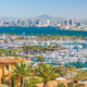 San Diego, California, USA cityscape over the bay.